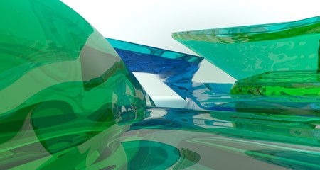 Abstract white and colored gradient glasses interior multilevel public space with window. 3D illustration and rendering.