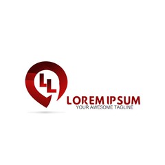 initial LL red pin logo company sign Design vector template