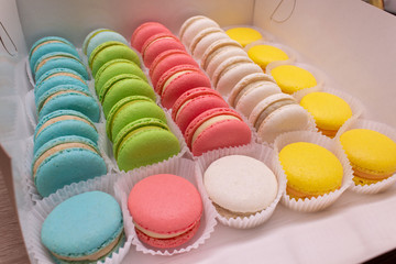 colorful macarons in box