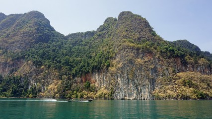tropical landscape on chiao lan lake in khao sok