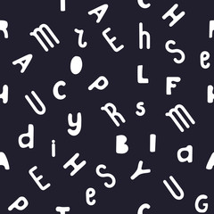 White letters on a dark background. Seamless pattern. Vector.