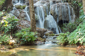 Fototapeta na wymiar The beauty of the waterfall,water stream Pu Kang In Doi Luang National Park Chiang Rai Province in the north in Thailand