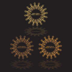 Fototapeta premium Wheat ears, oats or barley three vector logotypes set golden on black