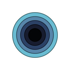 Paper cut blue circle. Symmetric geometric volumetric shape isolated on white background. Stylized eye, camera, optics, depth. Abstract frame copy space. Vector color stock gradient illustration