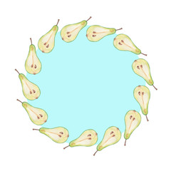 Pear green frame pattern health fruit organic food 