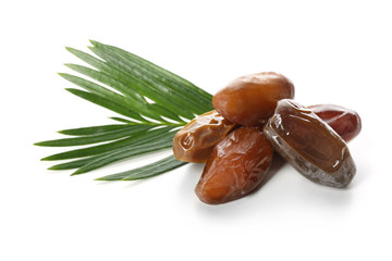 Sweet dried dates on white background