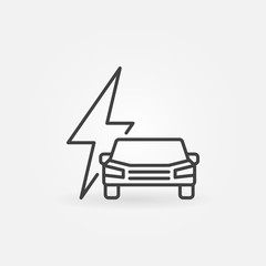 Electric car with lightning minimal vector icon in outline style