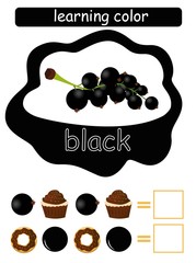 Learning color. Black. Educational game for children. Color guide whit color name. 