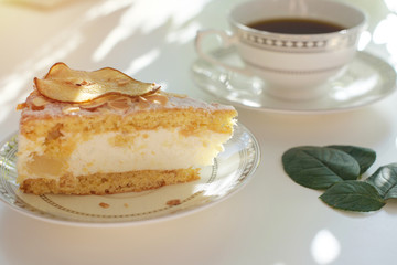 Breakfast at home with coffee and cake