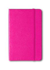 Magenta pink closed notebook isolated on white