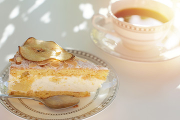 Breakfast at home with coffee and cake