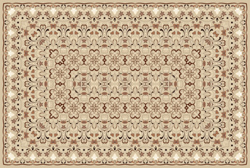 Vintage Arabic pattern. Persian colored carpet. Rich ornament for fabric design, handmade, interior decoration, textiles. Brown background. - 259678212
