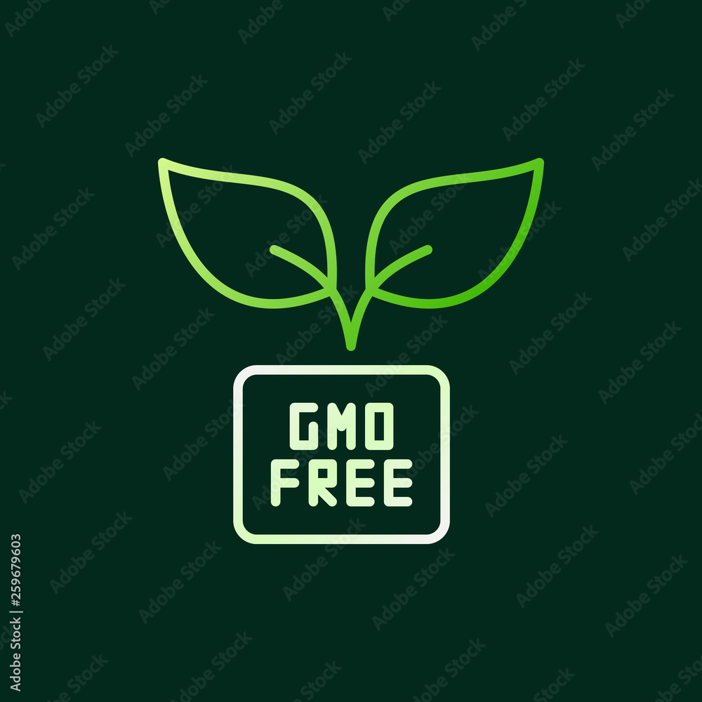 Poster gmo free vector colored outline icon or design element on dark background
