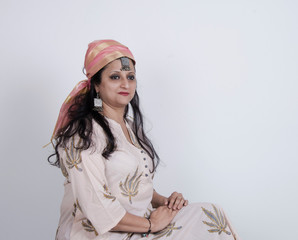 woman, young, sitting, jeans, white, beautiful, beauty, isolated, happy, hair, people, portrait, cute, person, model, teen, casual, smile, smiling, floor, teenager, fashion, yoga, sit, face