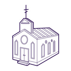 Church icon. Hand drawn line illustration of christian church icon for web design