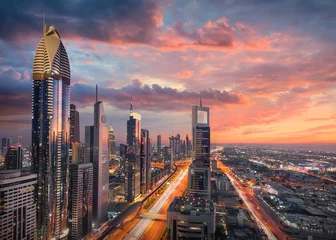 Crédence de cuisine en verre imprimé Dubai Skyline of downtown Dubai city with Sheikh Zayed Road