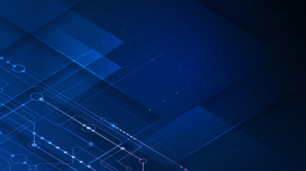 Vector motherboard or circuit board on blue background. Illustration computer hardware, integrated circuit system design. Abstract hi-tech futuristic, digital engineering, science technology concept