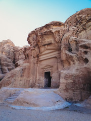 Cave dwellings in the canyon of Little Petra, Jordan, Middle East