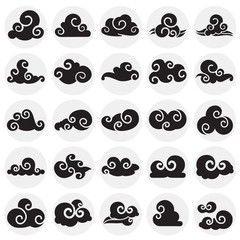 Fototapeta premium Asian clouds icons set on circles white background for graphic and web design. Simple vector sign. Internet concept symbol for website button or mobile app.