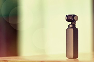 Nakhonratchasrima, Thailand - MARCH 11, 2019: DJI Osmo Pocket Camera close up. Osmo pocket is the smallest 3-axis stabilized handheld camera.