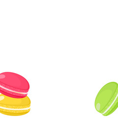 Stack of different cartoon french cookies macaroons or macarons for background. Sweet and tasty vector template for cooking and restaurant menu