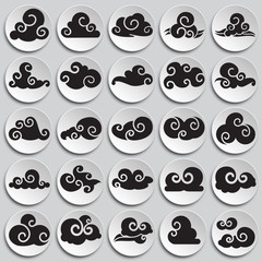 Asian clouds icons set on plates background for graphic and web design. Simple vector sign. Internet concept symbol for website button or mobile app.