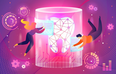 Tiny People Fly Around of Huge Holographic Tooth.