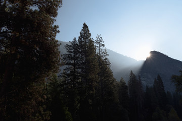 Morning sun rises in Yosemite Valley, Yosemite National Park