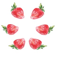 Strawberry in frame. Hand drawn watercolor illustration 