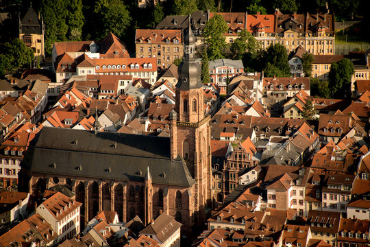 Heidelberg , Blick vom Philosophenweg auf Heiliggeistkirche und Altstadt