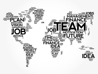 Fototapeta na wymiar TEAM word cloud in shape of world map, business concept background