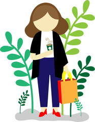 man and woman hold coffee in green city