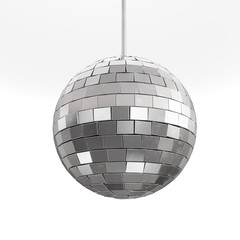 Silver disco mirror ball isolated on white background 3d rendering