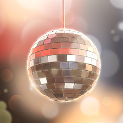 Silver disco mirror ball on color background 3d rendering