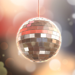 Silver disco mirror ball on color background 3d rendering