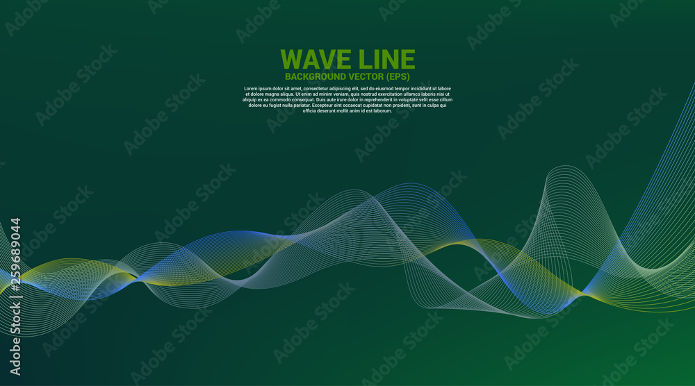 Poster Blue and green Sound wave line curve on dark background. Element for theme technology futuristic vector
