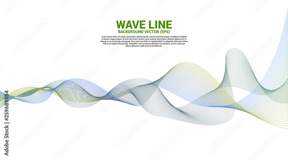 Poster blue and green sound wave line curve on white background. element for theme technology futuristic ve