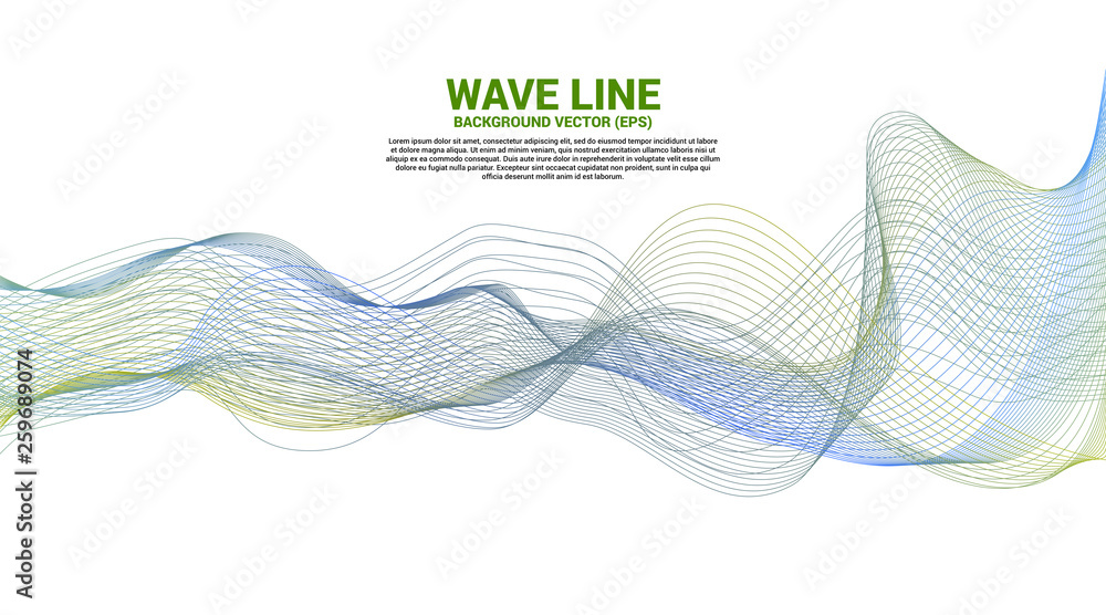 Wall mural blue and green sound wave line curve on white background. element for theme technology futuristic ve