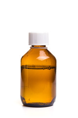 Medical glass bottle on a white background