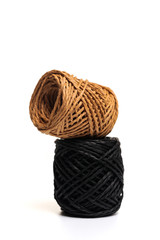 Hemp rope roll isolated on white background.