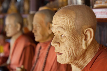 Sculpture Buddhist monk from Floating Market. Pattaya in Thailand.