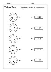 Telling Time Telling the Time Practice for Children  Time Worksheets for Learning to Tell Time vector
