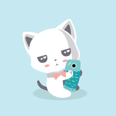 Cute cat illustration on pastel background.