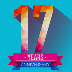 17 Years Anniversary logo. with colorful polygonal design elements.