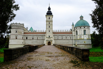 Aerial view to Krasicki Palace in Krasiczyn, Poland