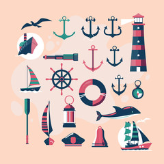 Cute and Vintage Nautical Vector Design Elements