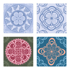 Collection with circular ornaments in blue, pink and green tones