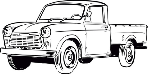 Vintage pickup truck vector illustration. Line art retro american car © Moriz