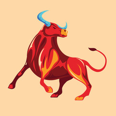 Fantasy red bull design with blue horn