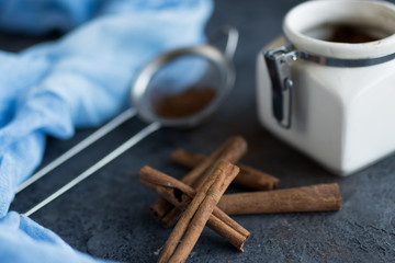 Cinnamon sticks on black background